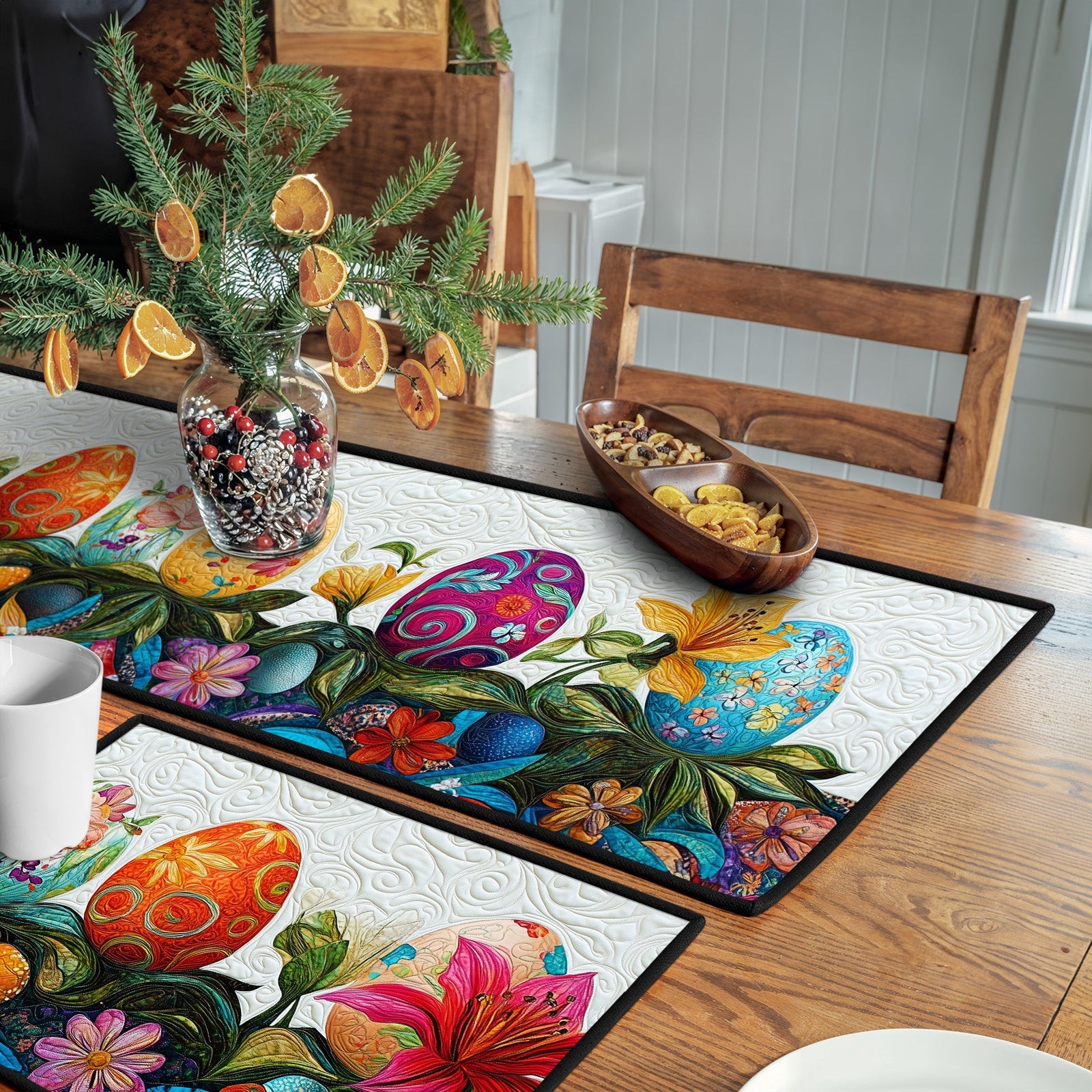 Easter Garden Whimsy Quilted Table Runner and Quilted Place Mat Set NCU0PT4688