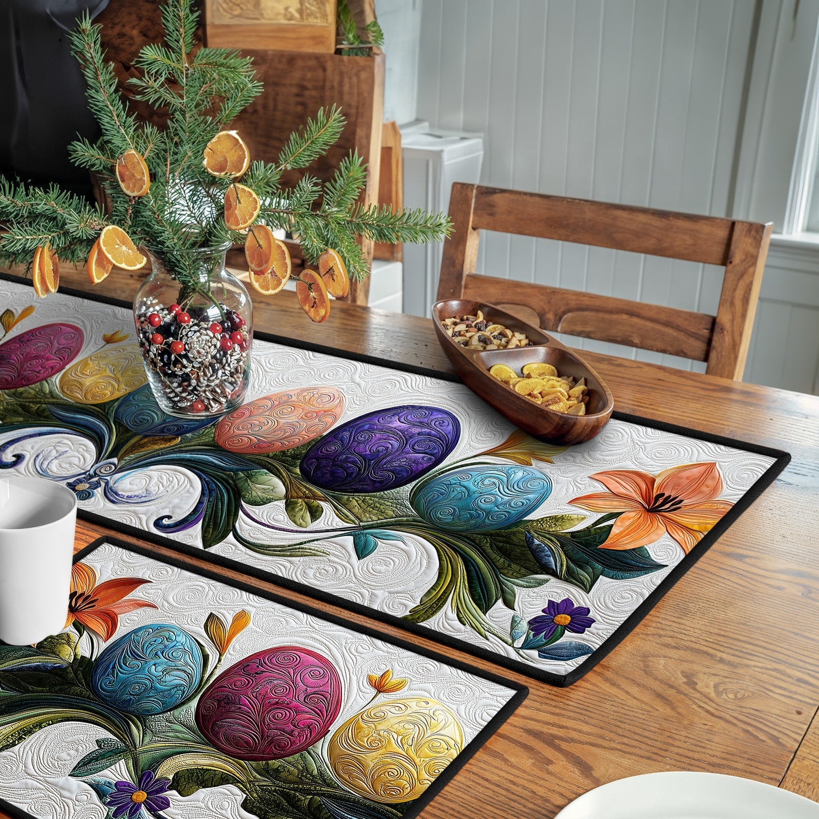 Eggstravaganza Elegance Quilted Table Runner and Quilted Place Mat Set NCU0PT4692