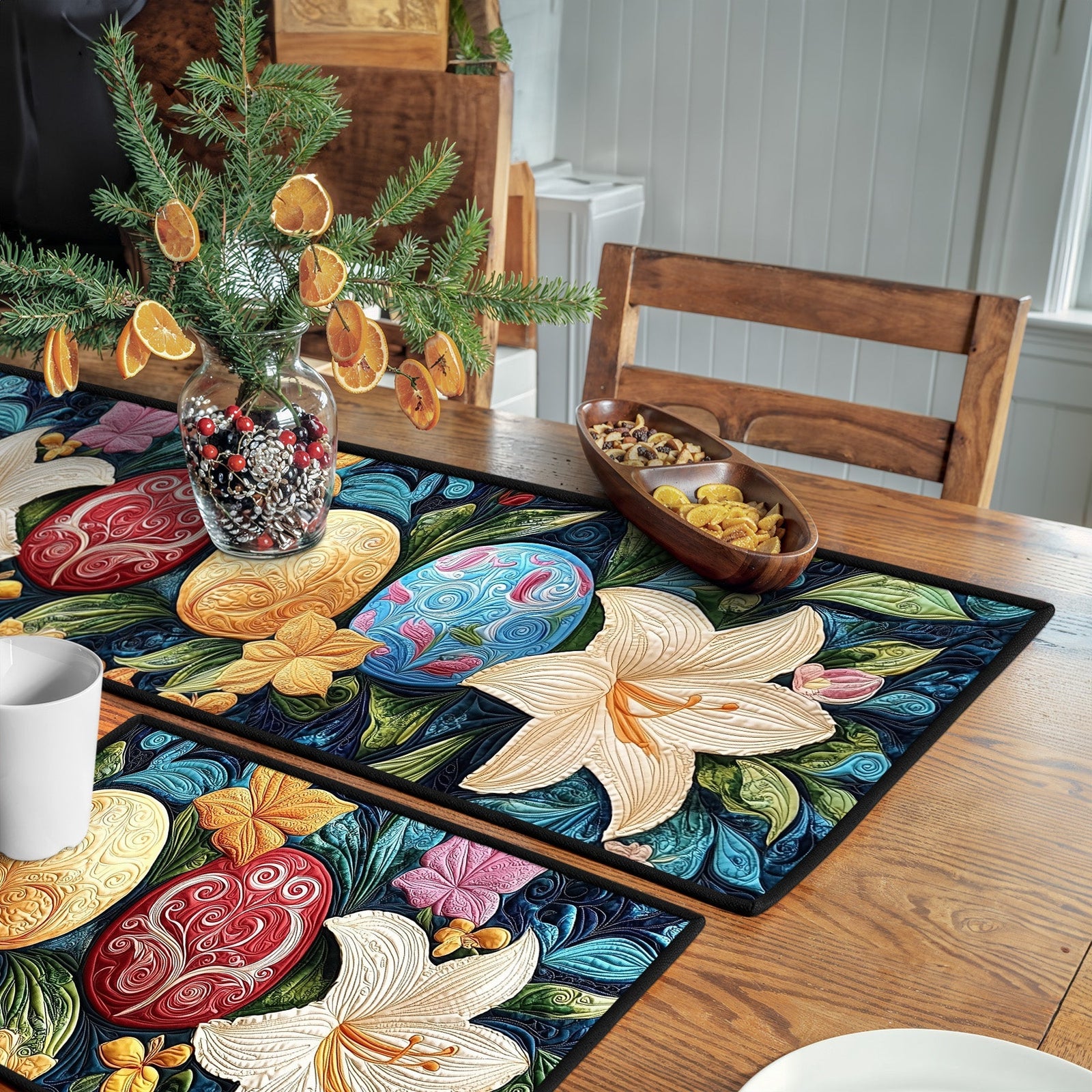 Enchanted Spring Haven Quilted Table Runner and Quilted Place Mat Set NCU0PT4693