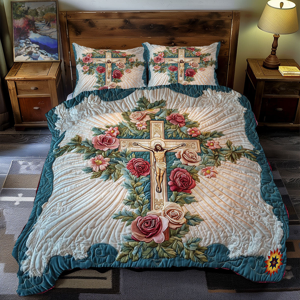 Floral Jesus Cross - Quilted Blanket 05acxa150425