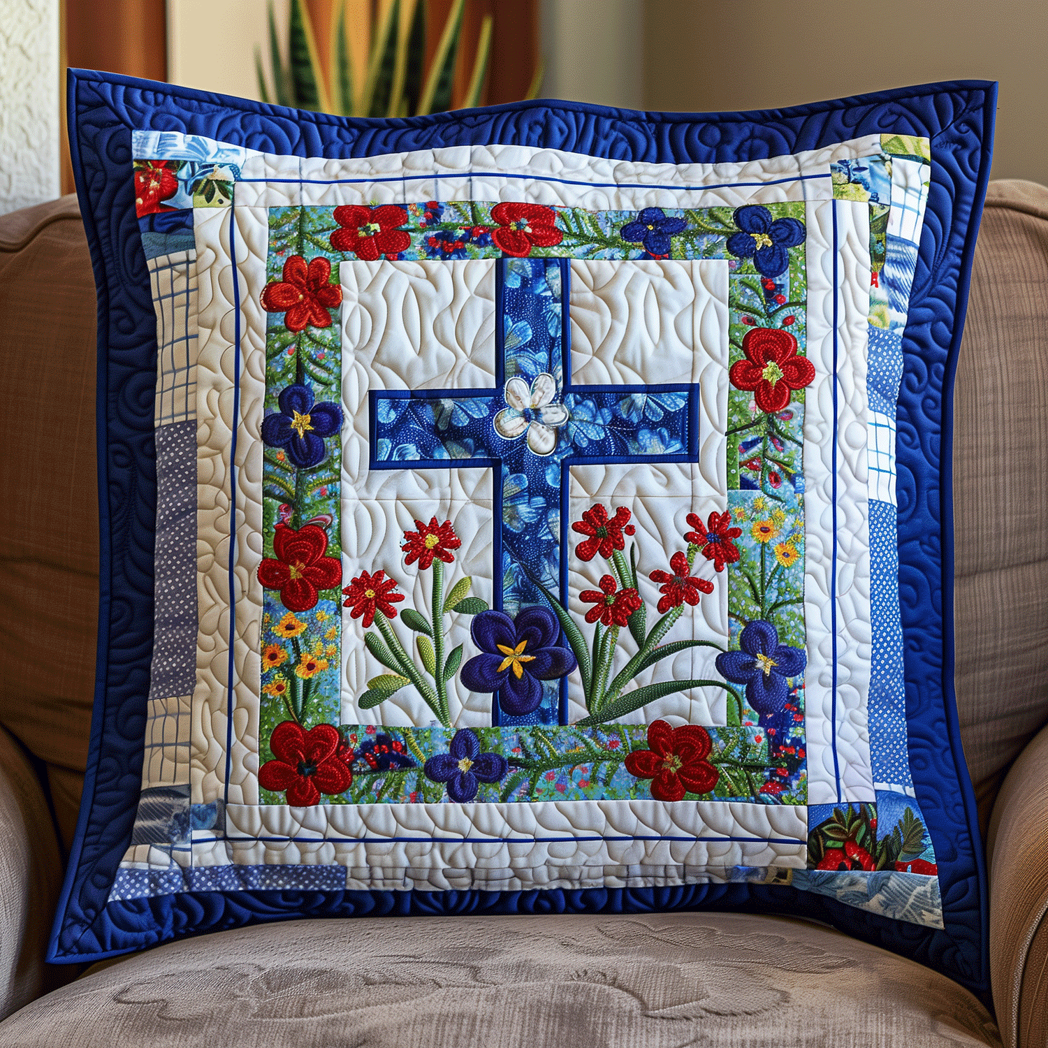 Floral Cross Quilted Pillow Case NCU0TH1068