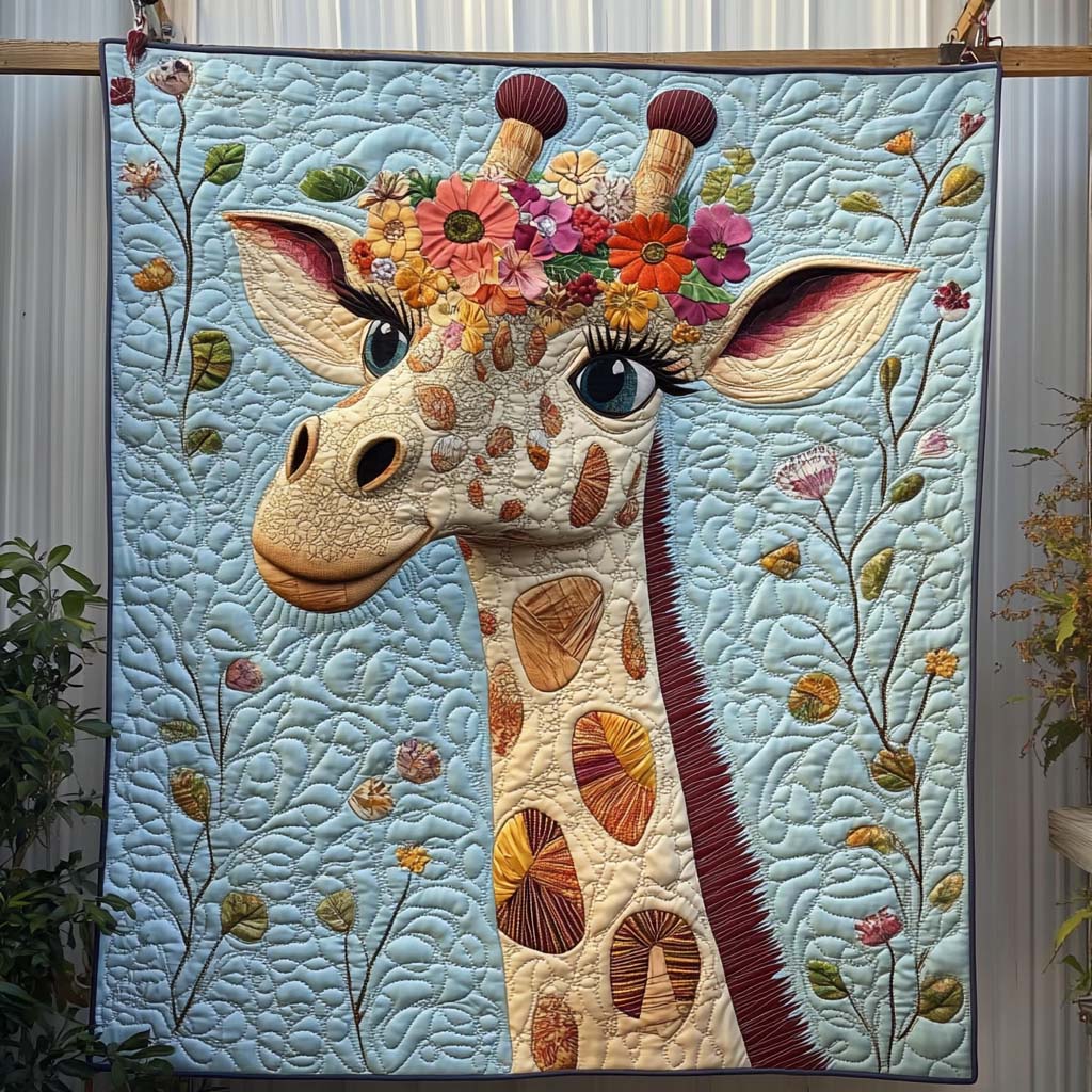 Floral Crowned Giraffe Quilted Blanket 10acxa310325
