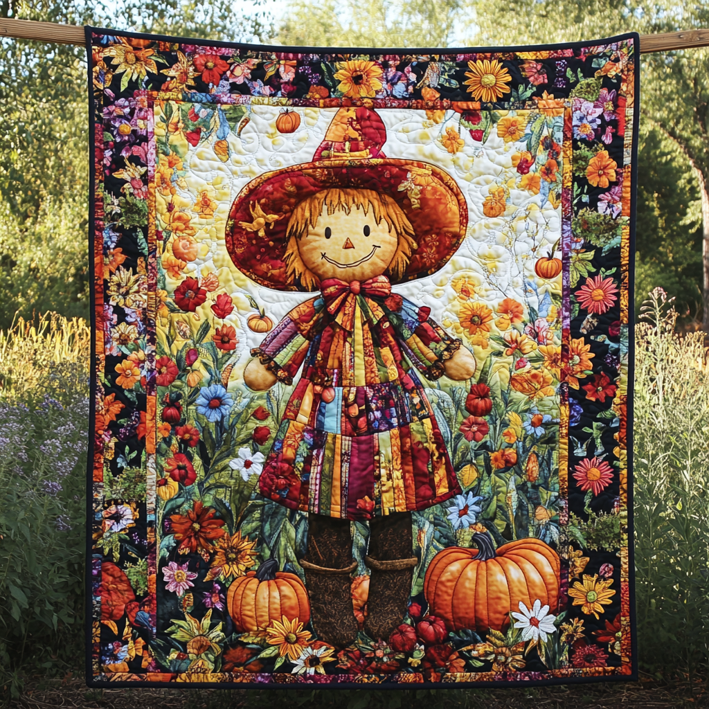 Floral Farmhous Scarecrow Quilted Blanket NCU0PD734