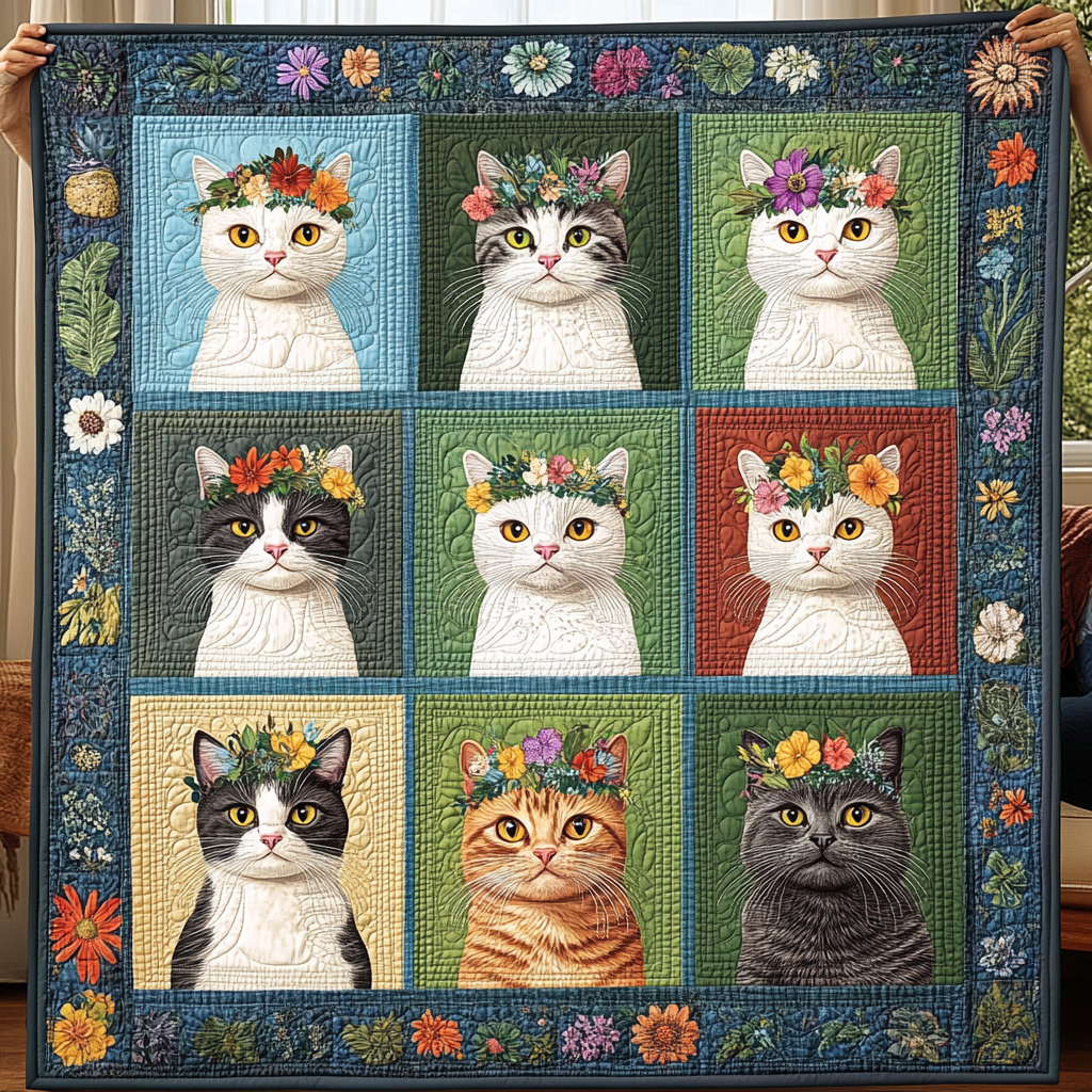 Floral Kitty Parade Quilted Blanket NCU0TL1152