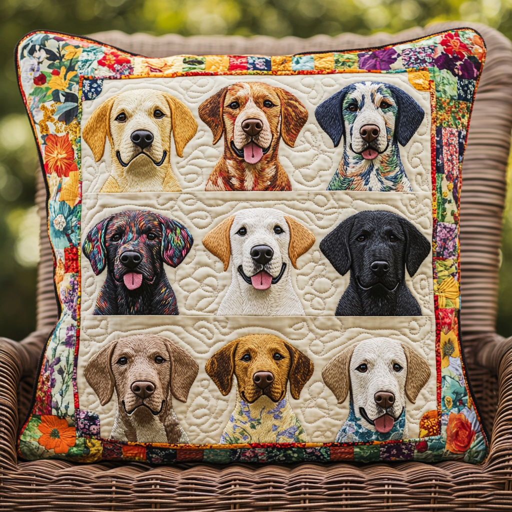 Floral Labrador Themed Quilted Pillow Case NCU0PD716