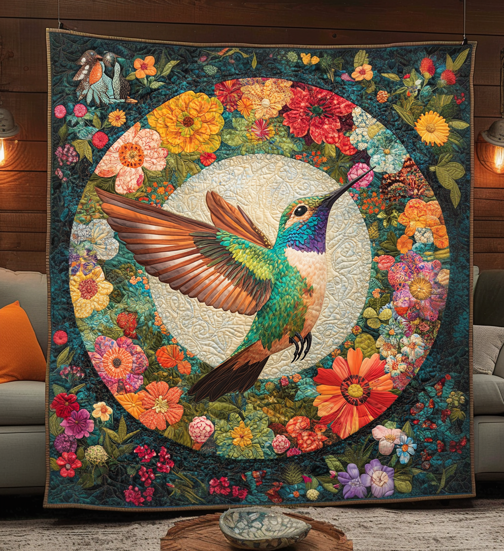 Floral Paradise Hummingbird Quilted Blanket NCU0DV1262