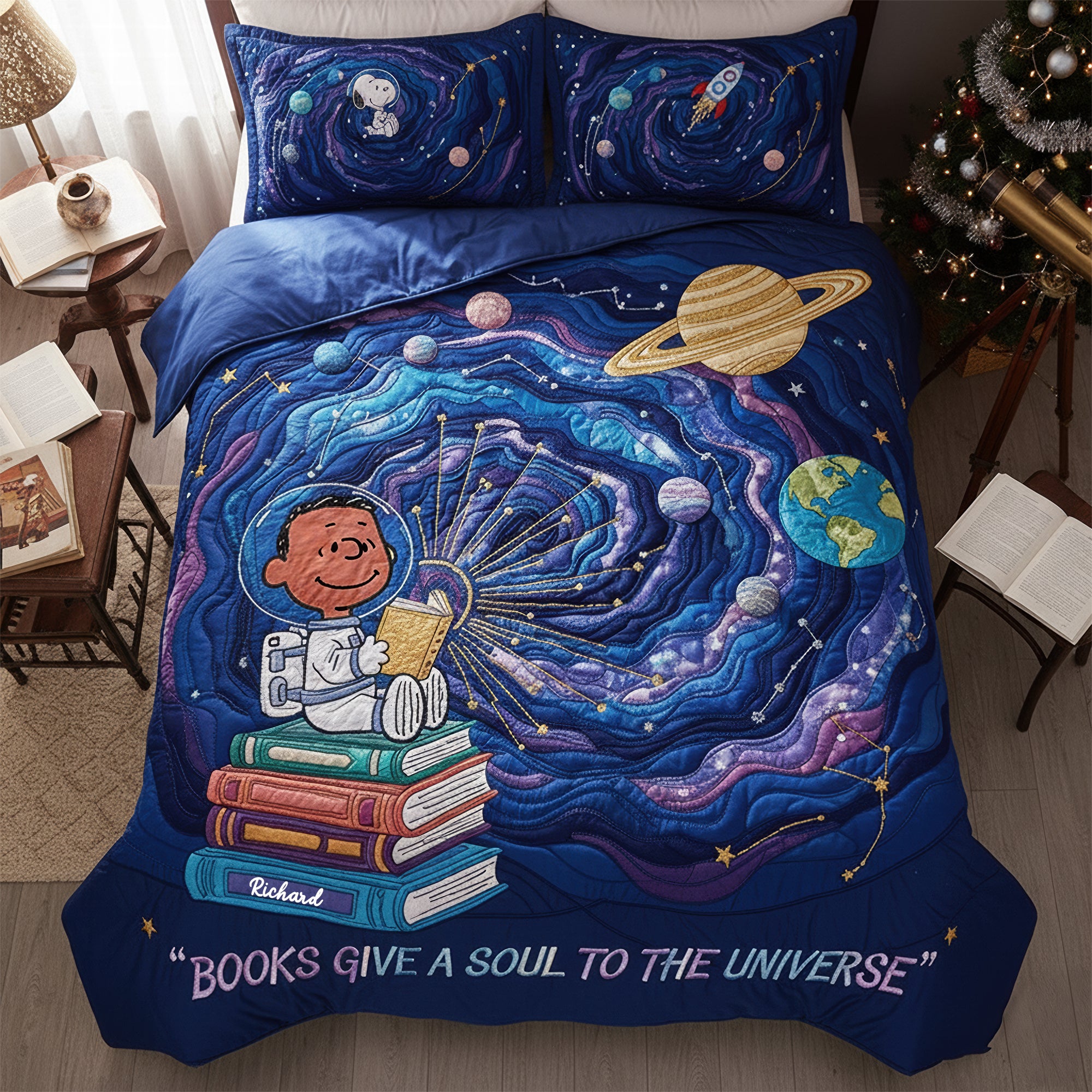 Astronaut Reading Quilt Bedding Set - Personalized Gifts For Book Lovers 01PAQN031125