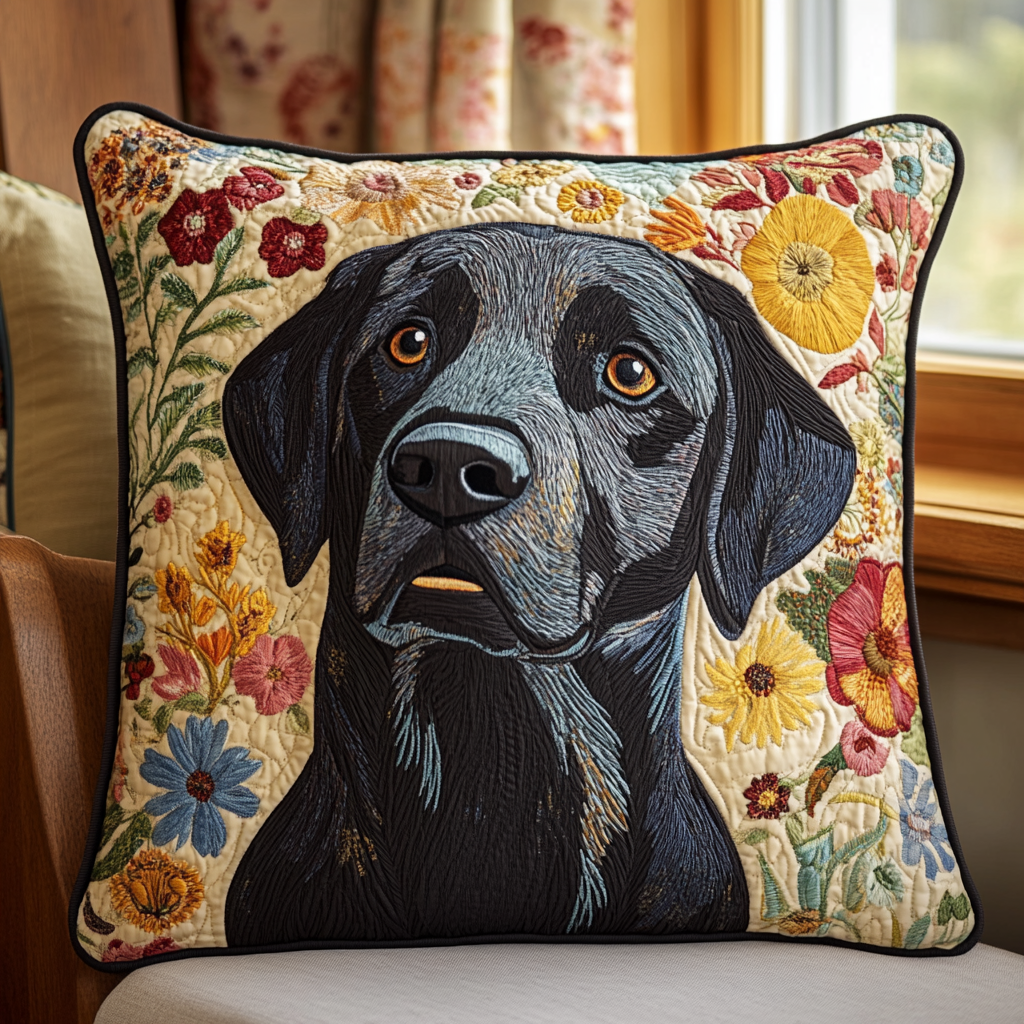 Furry Floral Labrador Quilted Pillow Case NCU0PD729