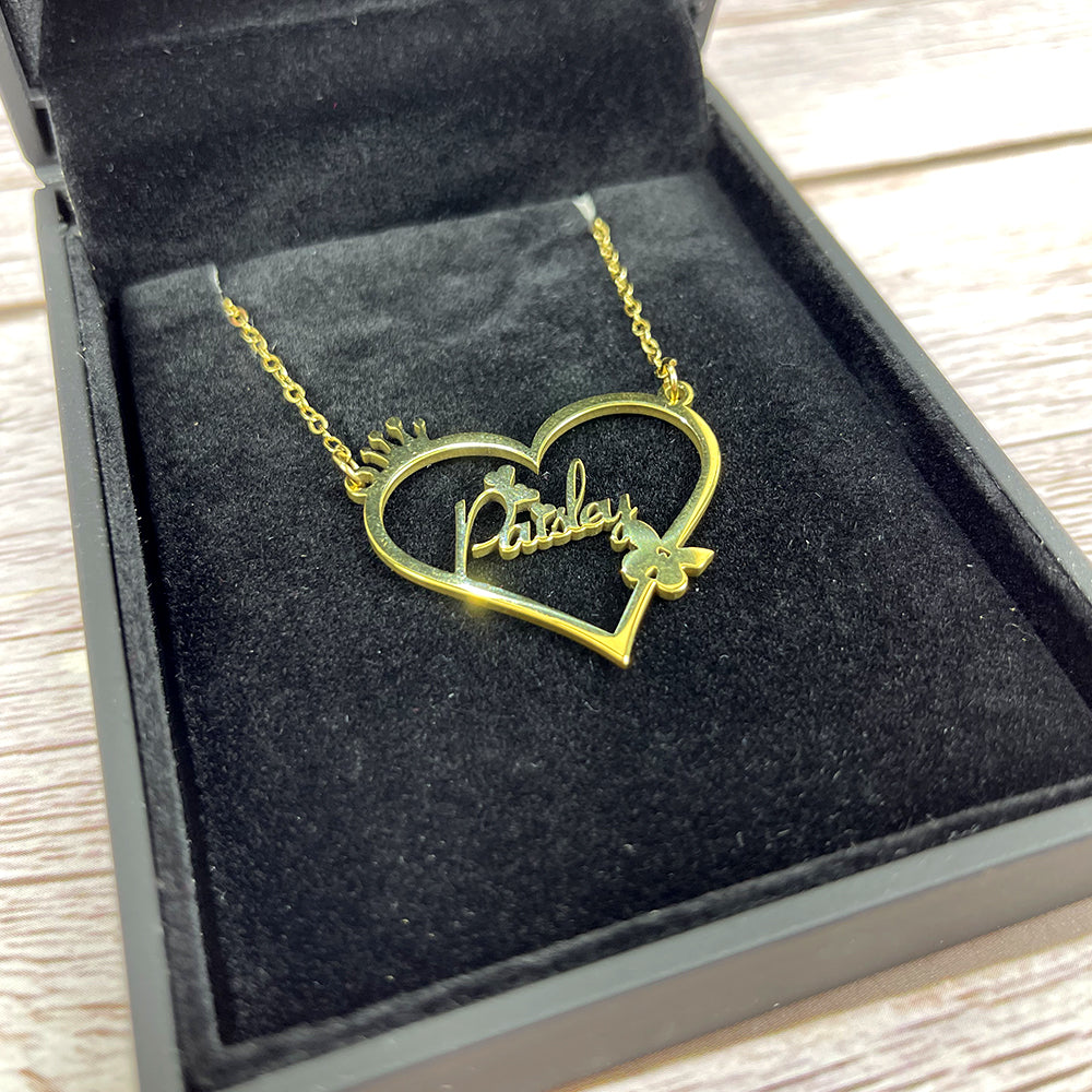 Personalized Name Necklace- Heart Crown Pendant 028-Homacus