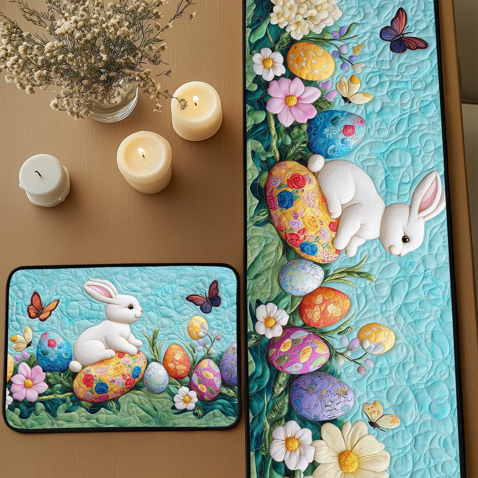 Garden of Easter Joy Quilted Table Runner and Quilted Place Mat Set NCU0PT4695