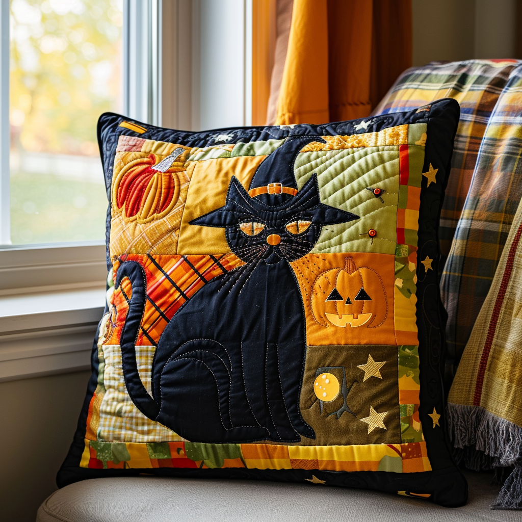 Halloween Black Cat Quilted Pillow Case NCU0PD344