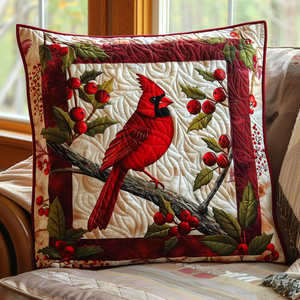 Holly Berry Cardinal Quilted Pillow Case NCU0TH073
