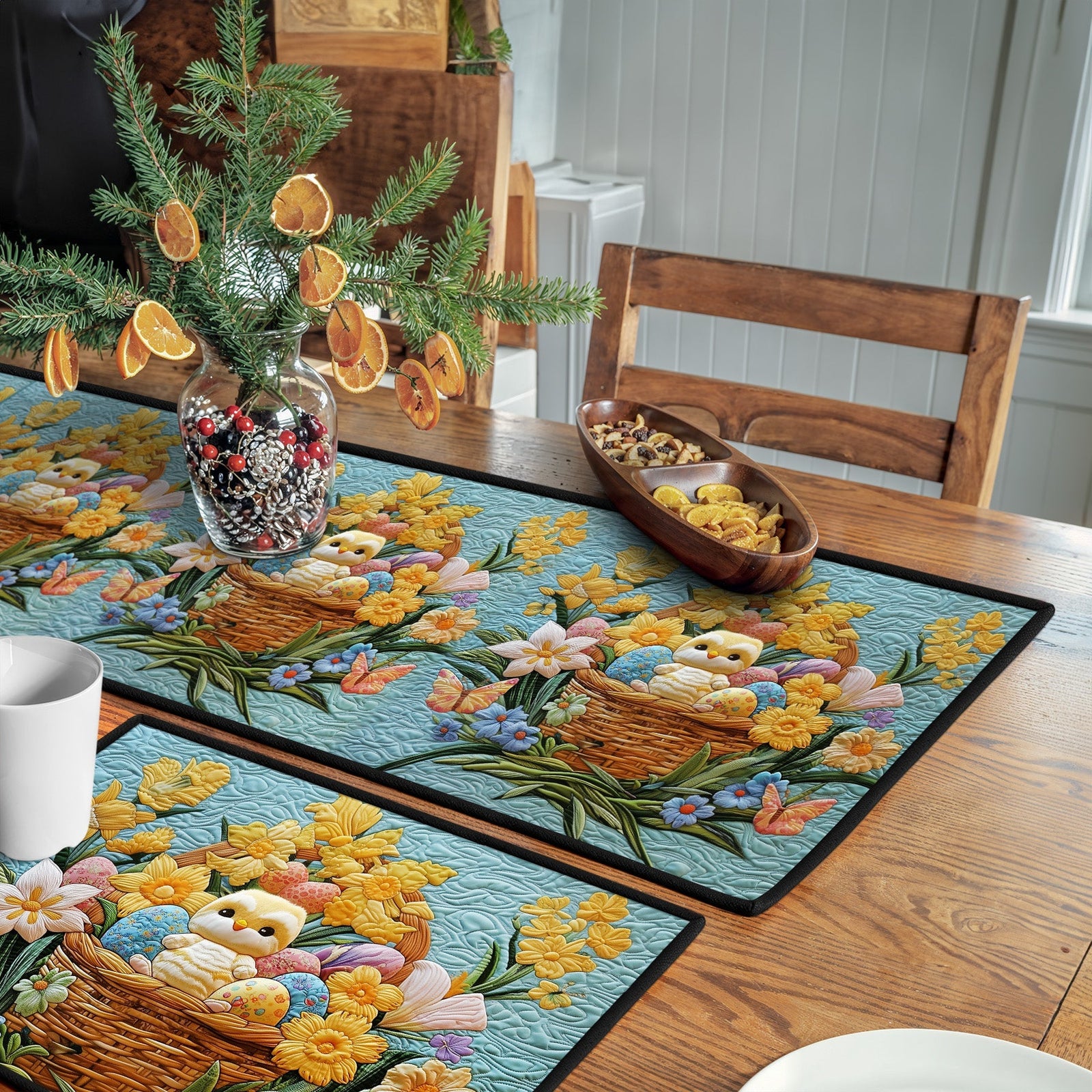 Hopping Into Easter Quilted Table Runner and Quilted Place Mat Set NCU0PT4697