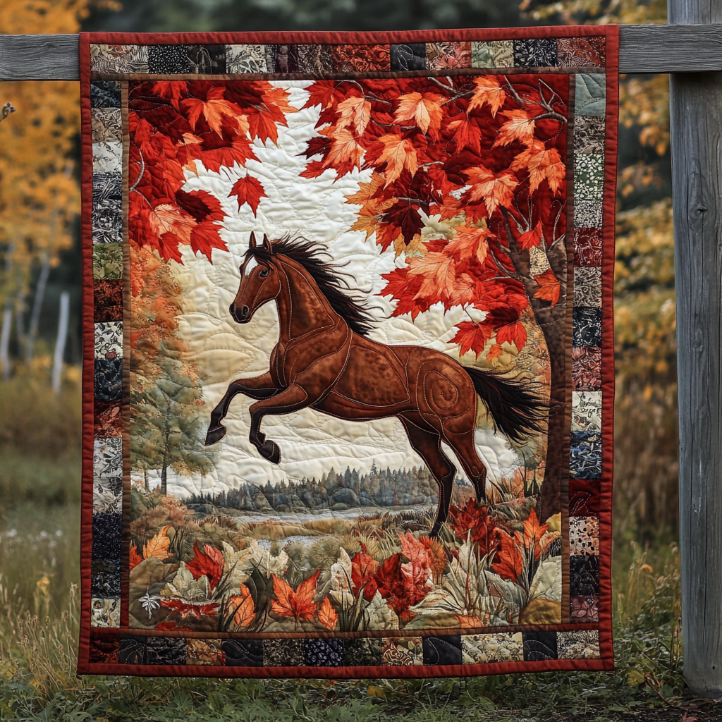 Horse Autumn Gallop Quilted Blanket NCU0DV1488