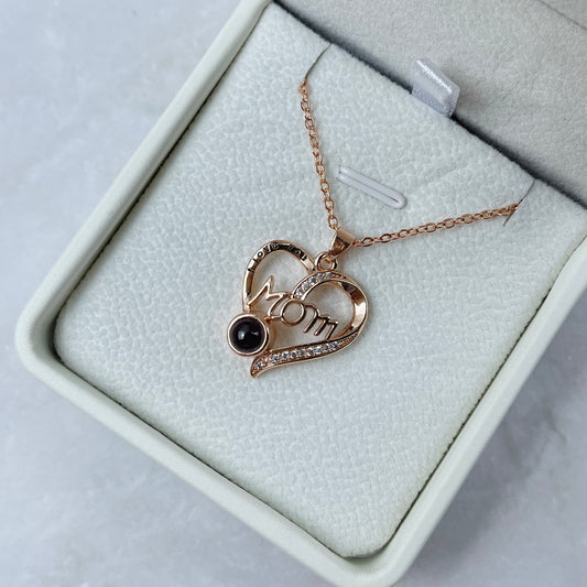Custom Photo Projection Necklace For Mom, Lovely Heart Charm 50-Homacus
