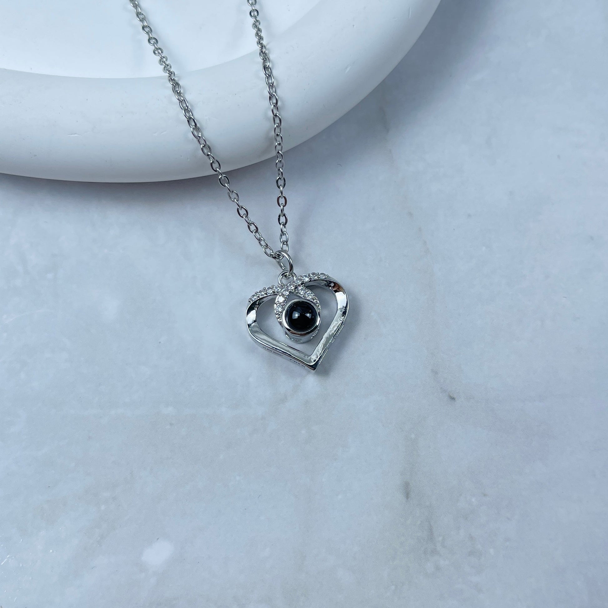 Custom Photo Projection Necklace, Crystal Heart Charm 49-Homacus