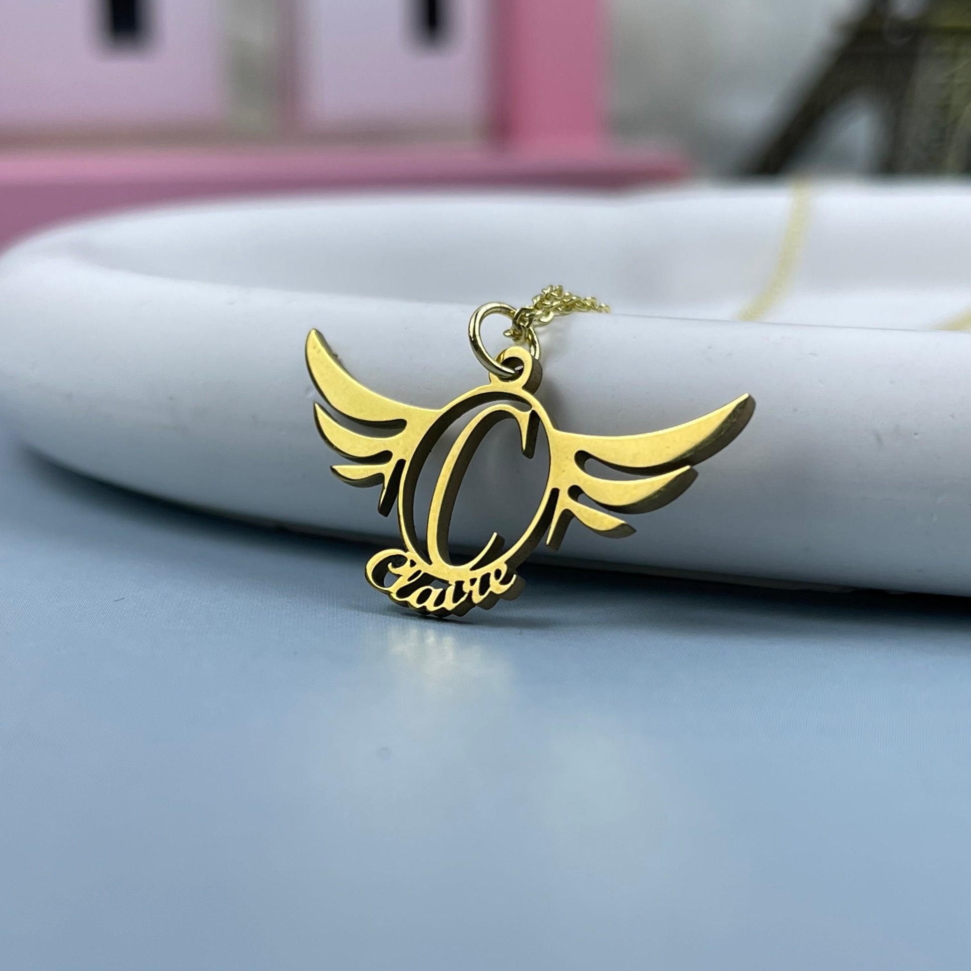 Personalized Name Necklace - Angel Wing Charm 35-Homacus