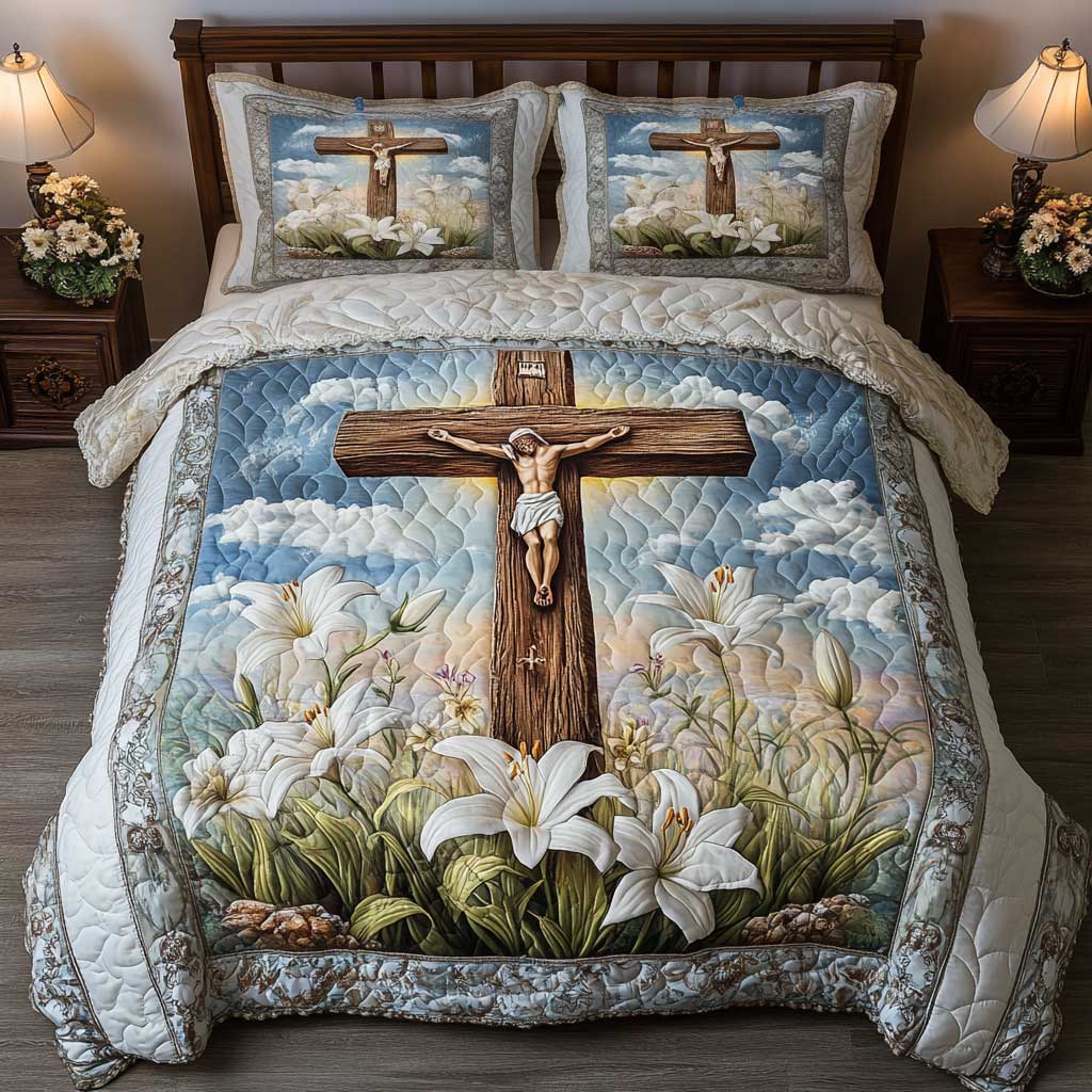 Jesus On The Cross With Lilies Field Quilted Blanket 03acxa150425