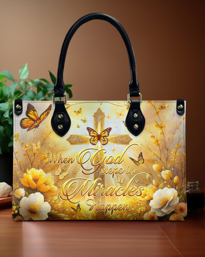 When God Steps In Miracles Happen Leather Bag - Gifts For Jesus Lovers 01acxn210425