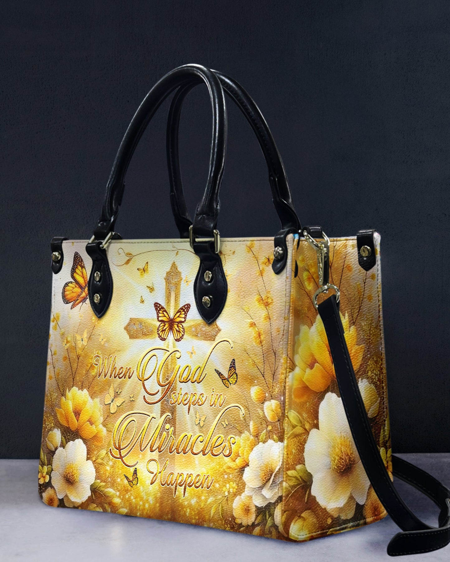 When God Steps In Miracles Happen Leather Bag - Gifts For Jesus Lovers 01acxn210425