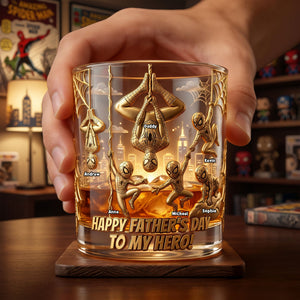 Father And Kids Hero Glass Mug - Personalized Gifts For Dad 02PATI190526