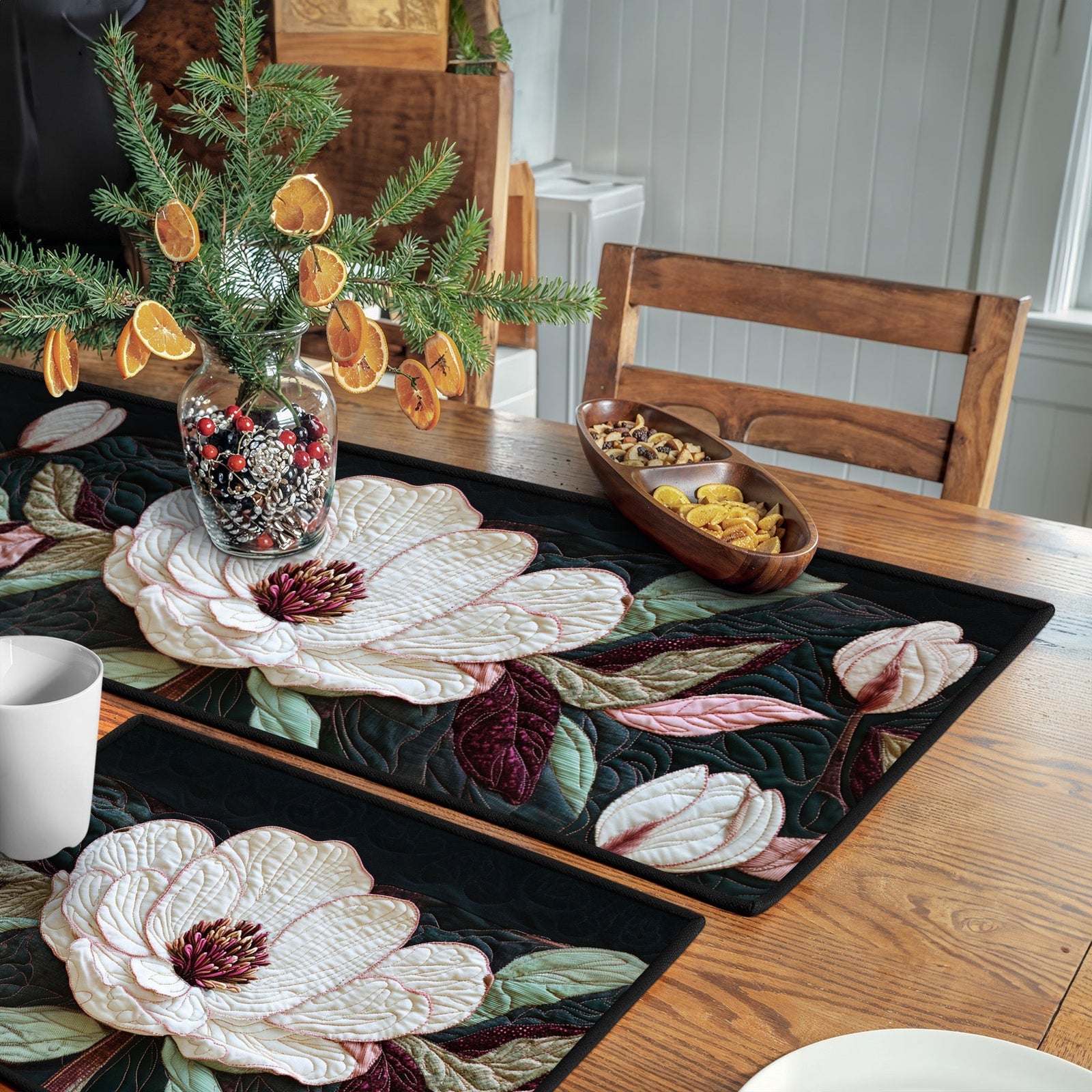 Magnolia Garden Quilted Table Runner and Quilted Place Mat Set NCU0PT4621