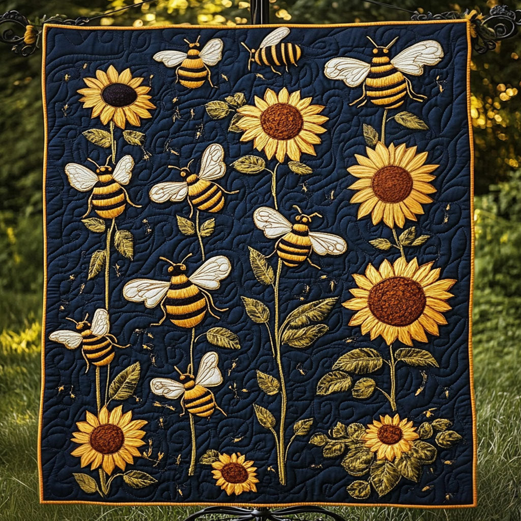 Midnight Sunflowers Quilted Blanket NCU0NT4703