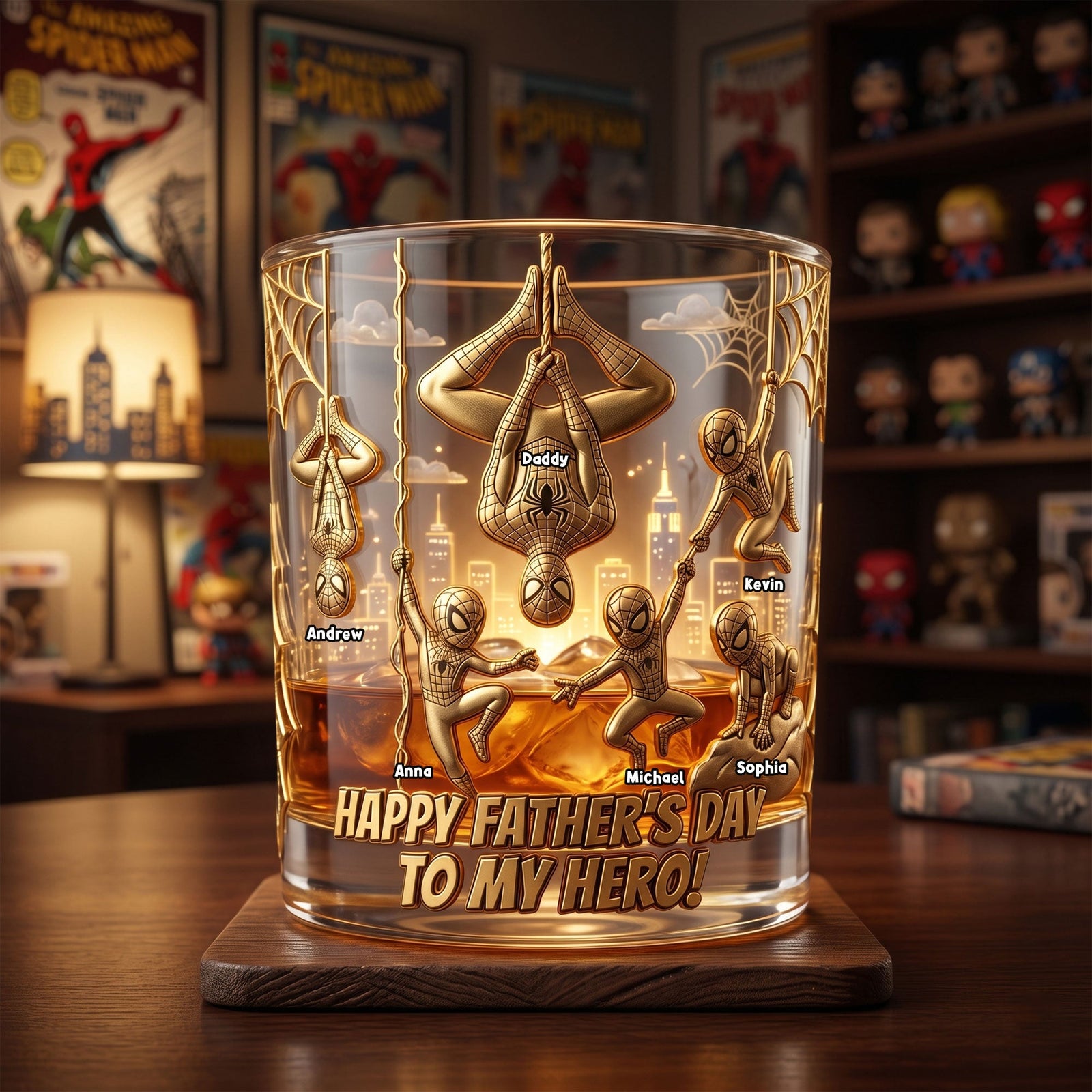 Father And Kids Hero Glass Mug - Personalized Gifts For Dad 02PATI190526