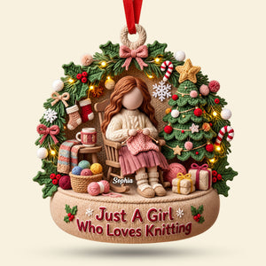 Knitting Girl Christmas Acrylic Ornament - Personalized Gifts For Knitting Lovers 02pgti241026