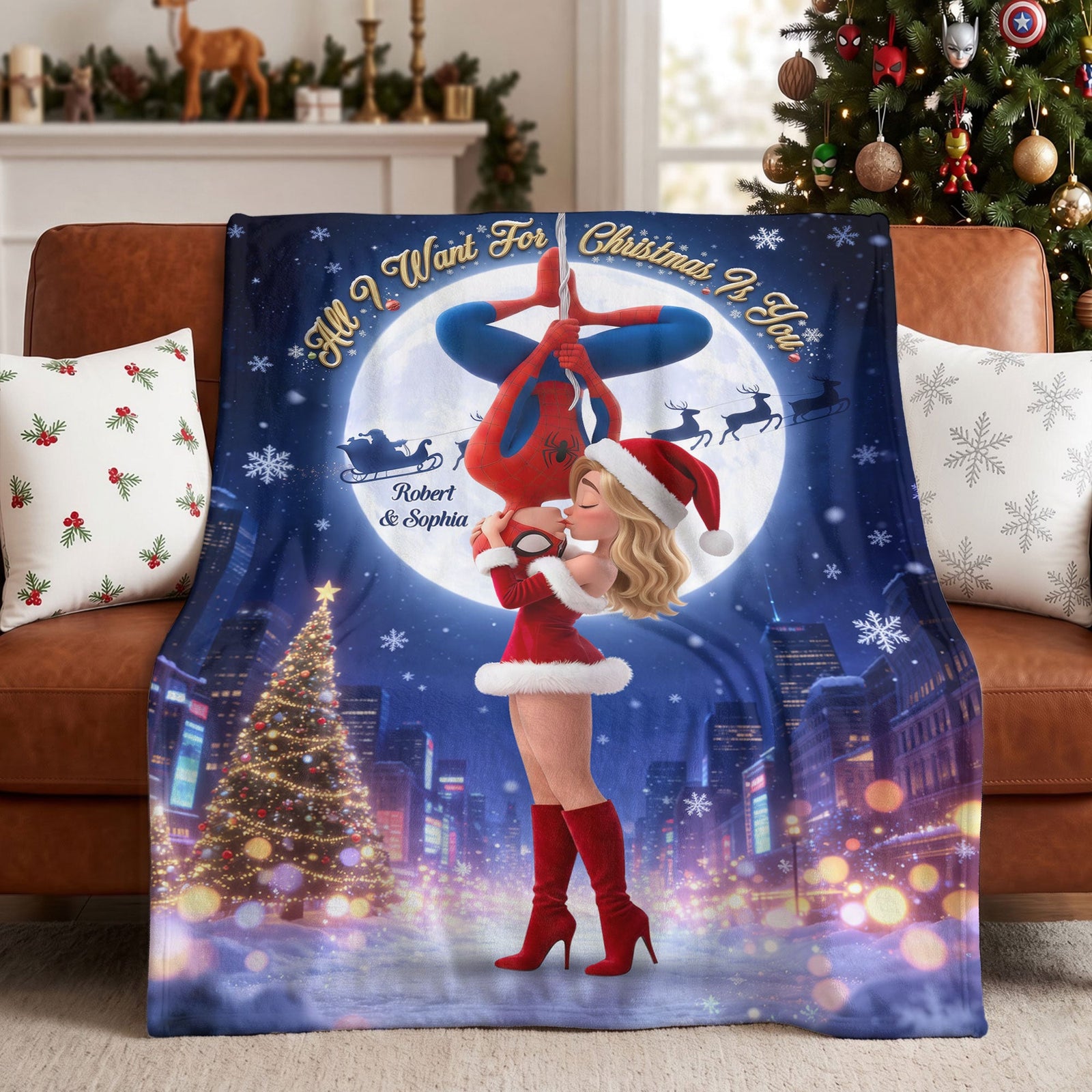 Kissing Couple Christmas Blanket - Personalized Gifts For Couple Blanket 02HUTI290826