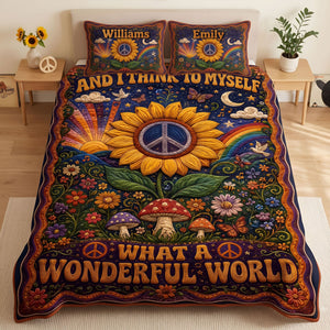 What A Wonderful World Bohemian Quilt Bed Set - Personalized Gifts For Music Lovers 01pati070826