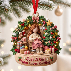Knitting Girl Christmas Acrylic Ornament - Personalized Gifts For Knitting Lovers 02pgti241026