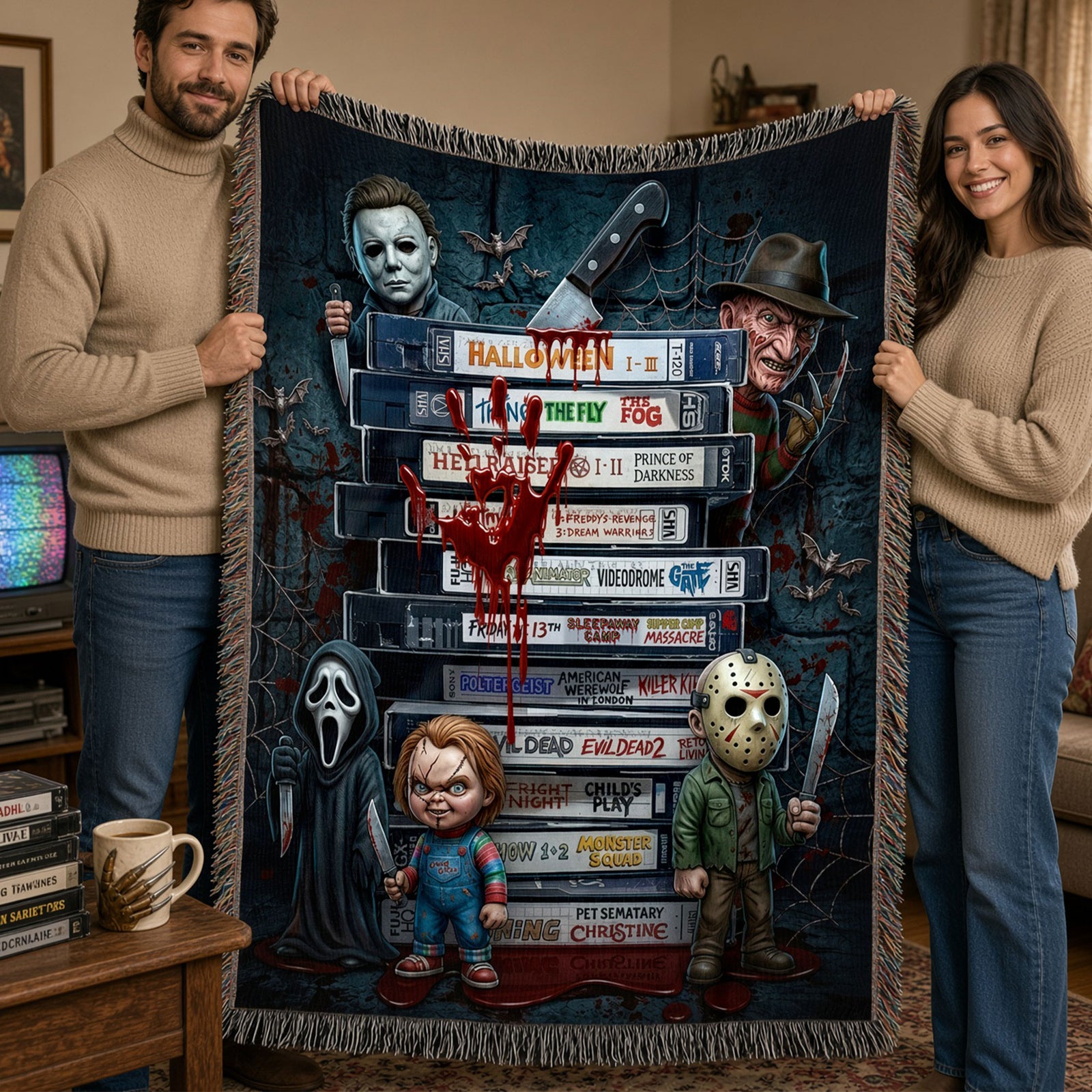 Classic Slashers Woven Blanket - Personalized Gifts For Horror Movie Lovers 06huti021026