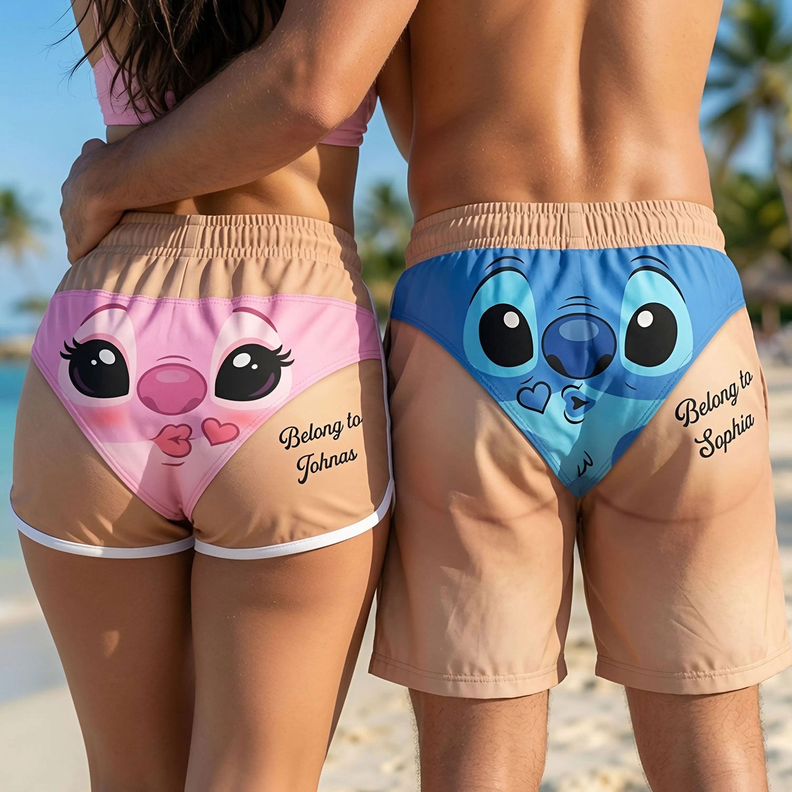 Funny Aliens Couple Beach Shorts - Personalized Gifts For Couples 03PATI030726