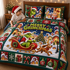 Mischief On A Sleigh Quilt Bedding Set Special Line - Personalized Christmas Gifts 04TYTI290926