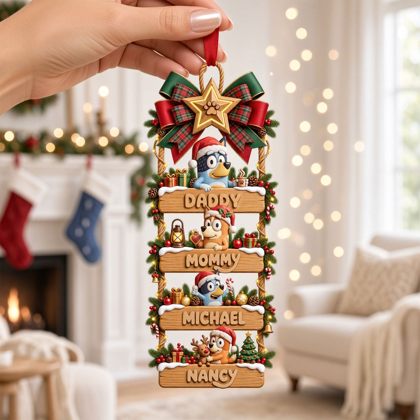 Adorable Cartoon Family Ladder Christmas Ornament - Personalized Gift For Family 04PATI090926