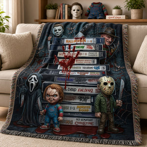 Classic Slashers Woven Blanket - Personalized Gifts For Horror Movie Lovers 06huti021026