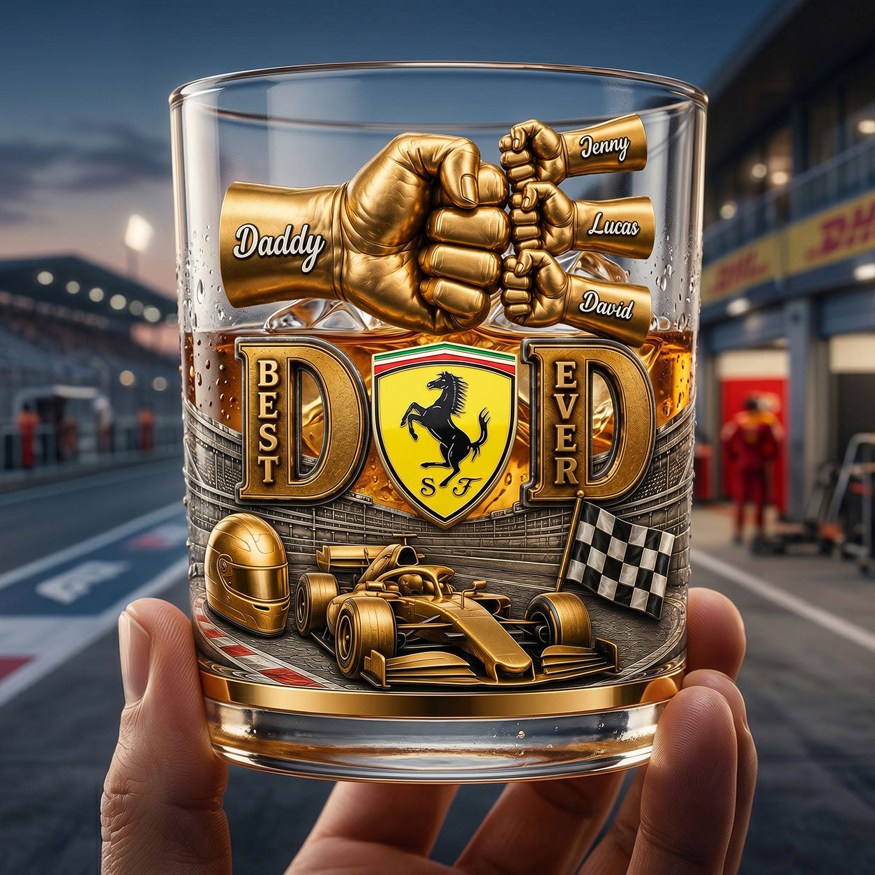 Speed Sport Fans Dad And Kids Fist Bump 11oz Round Glass - Personalized Gifts For Father's Day Glass 03NATI010626