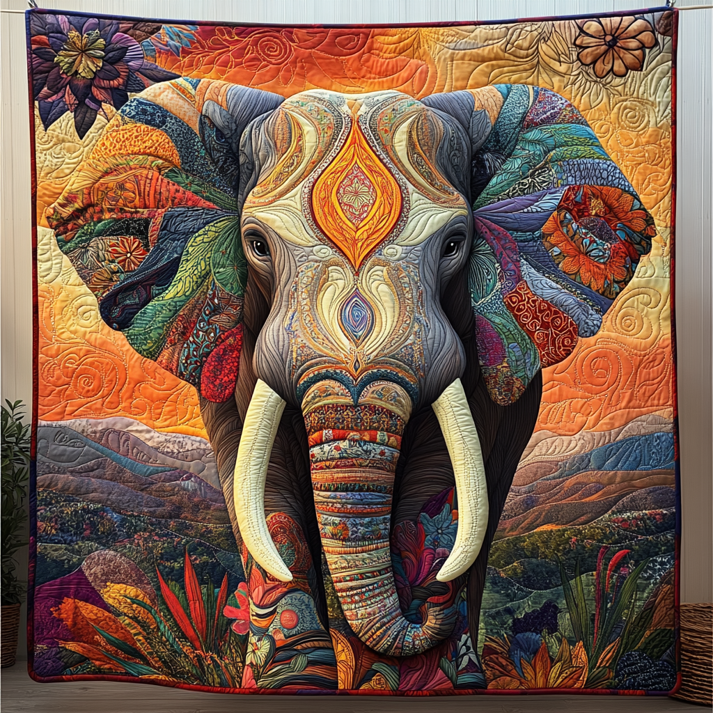 Moonlit Elephant Quilted Blanket 04acxn110425