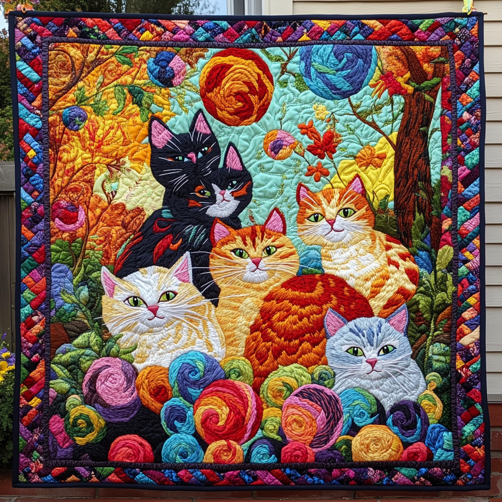 Multicolored Cats Quilted Blanket NCU0PD592