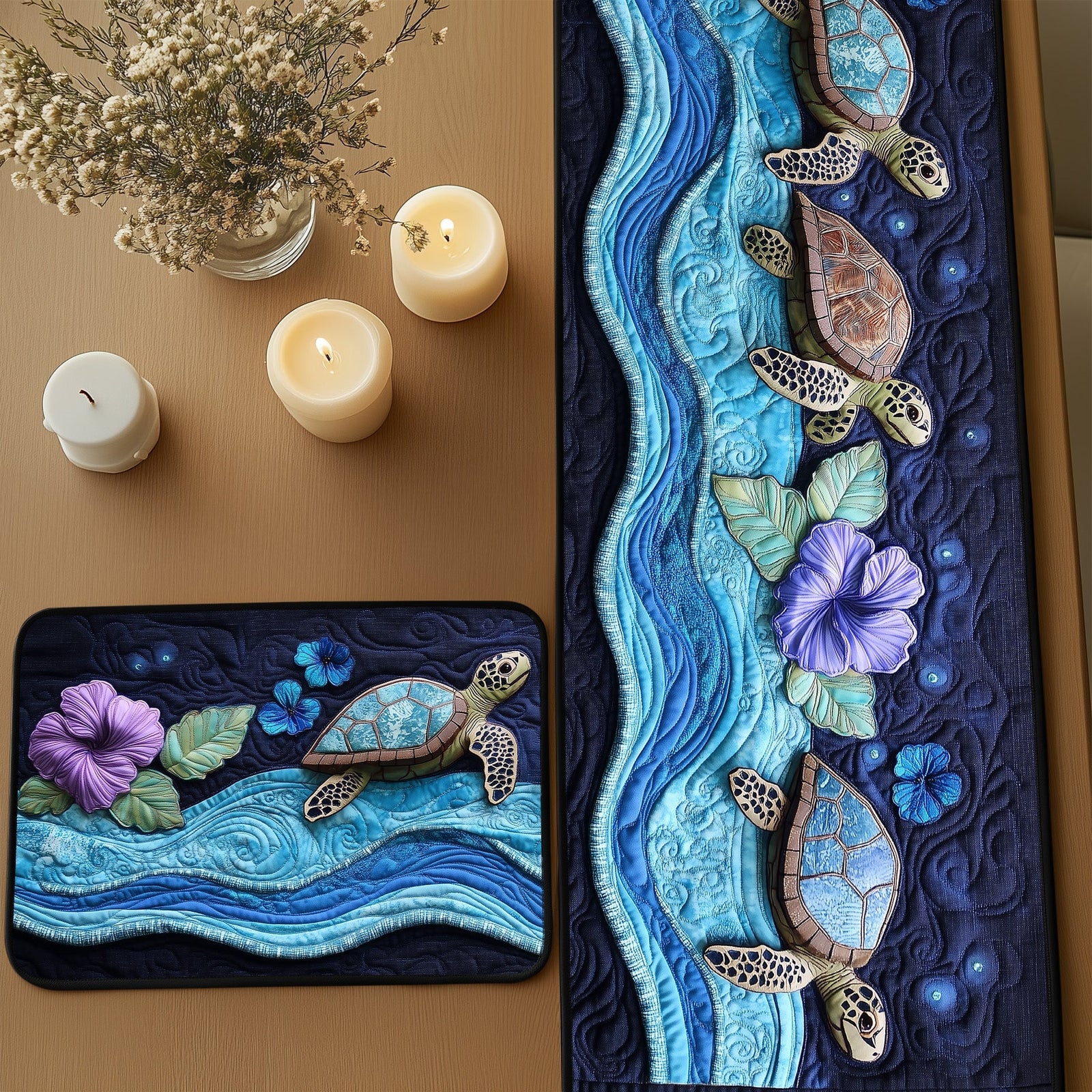 Neon Tides Quilted Table Runner and Quilted Place Mat Set NCU0PT4610