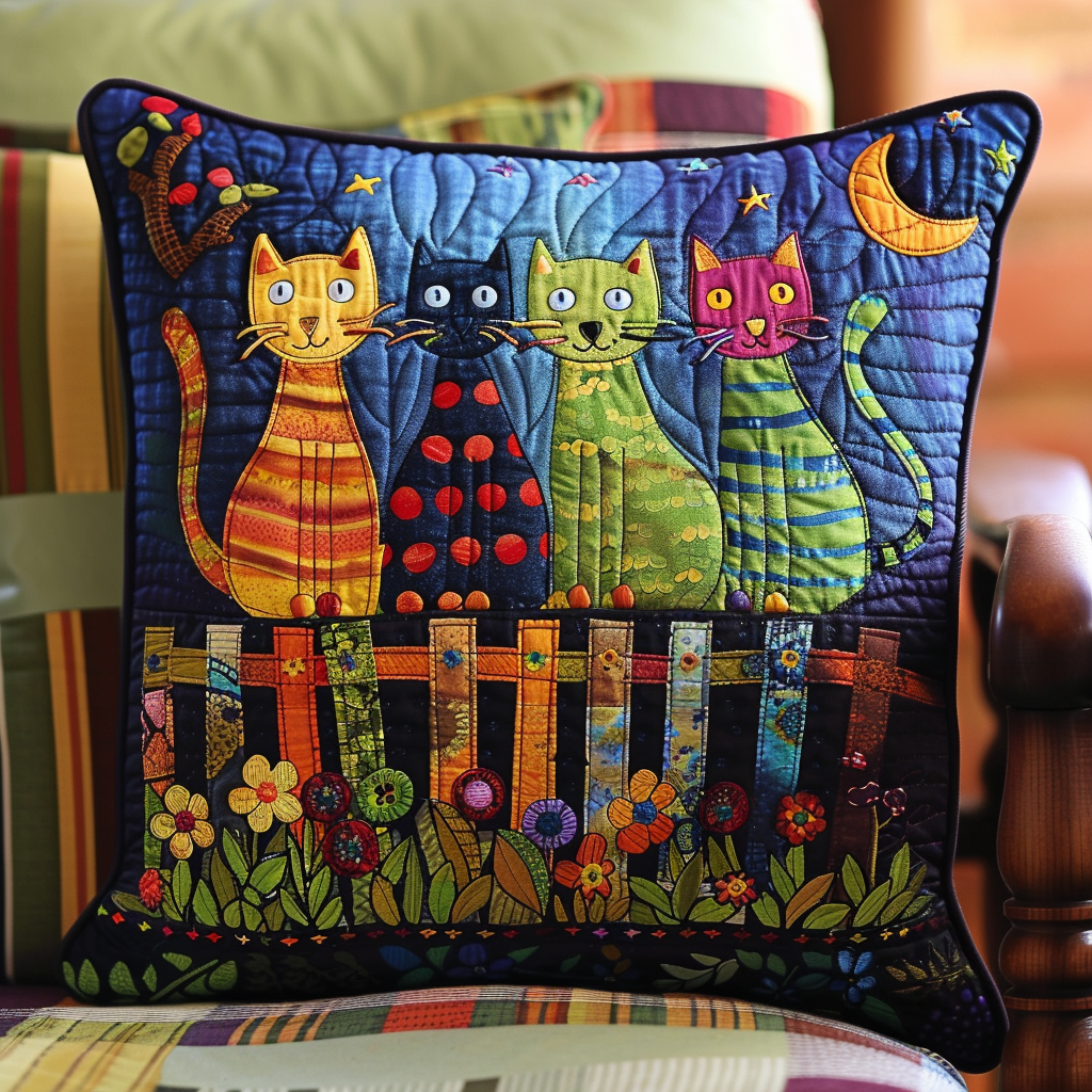 Night Charming Cat Quilted Pillow Case NCU0PD345