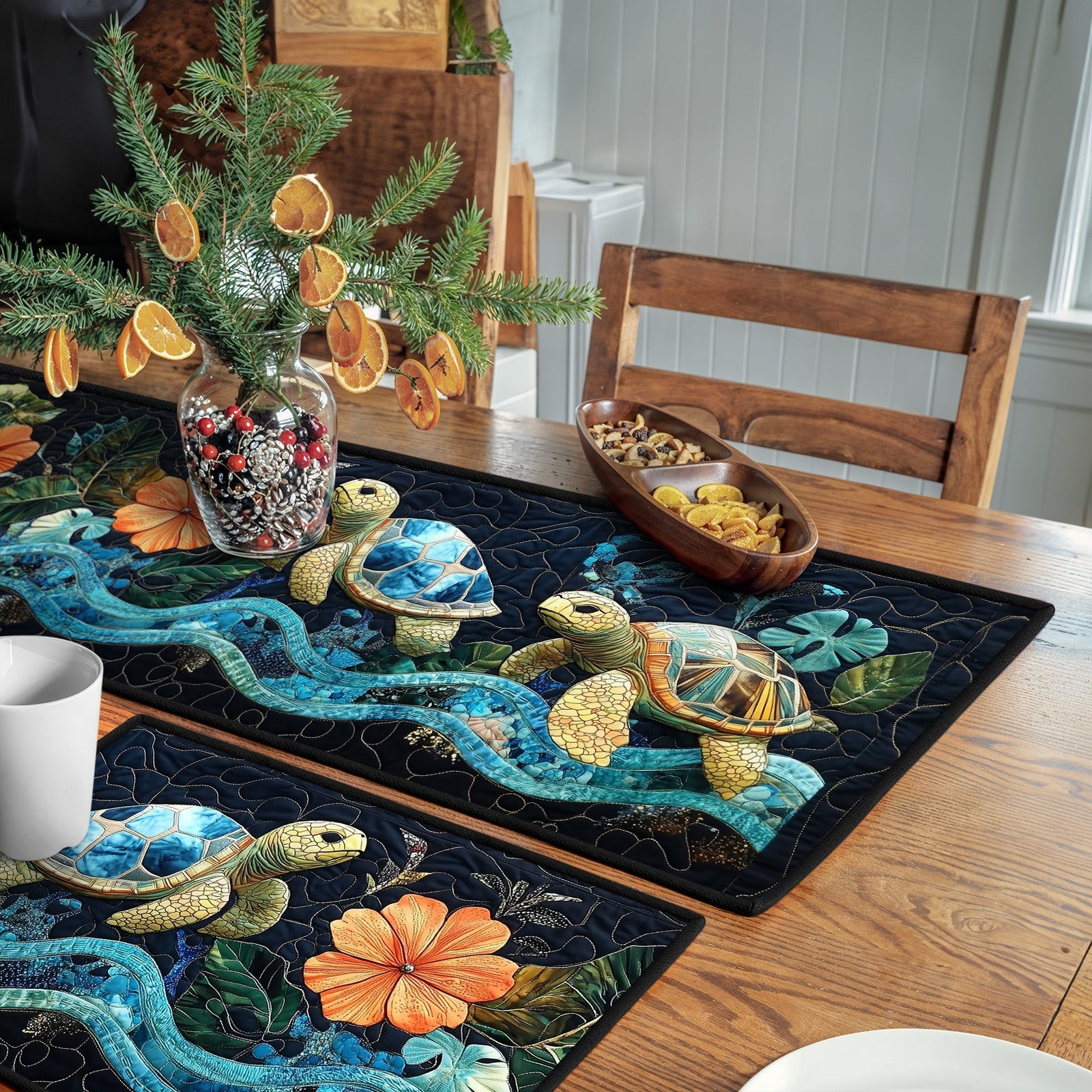 Ocean Wanderers Quilted Table Runner and Quilted Place Mat Set NCU0PT4562