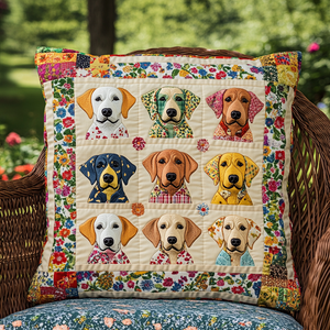 Playful Floral Labrador Quilted Pillow Case NCU0PD717