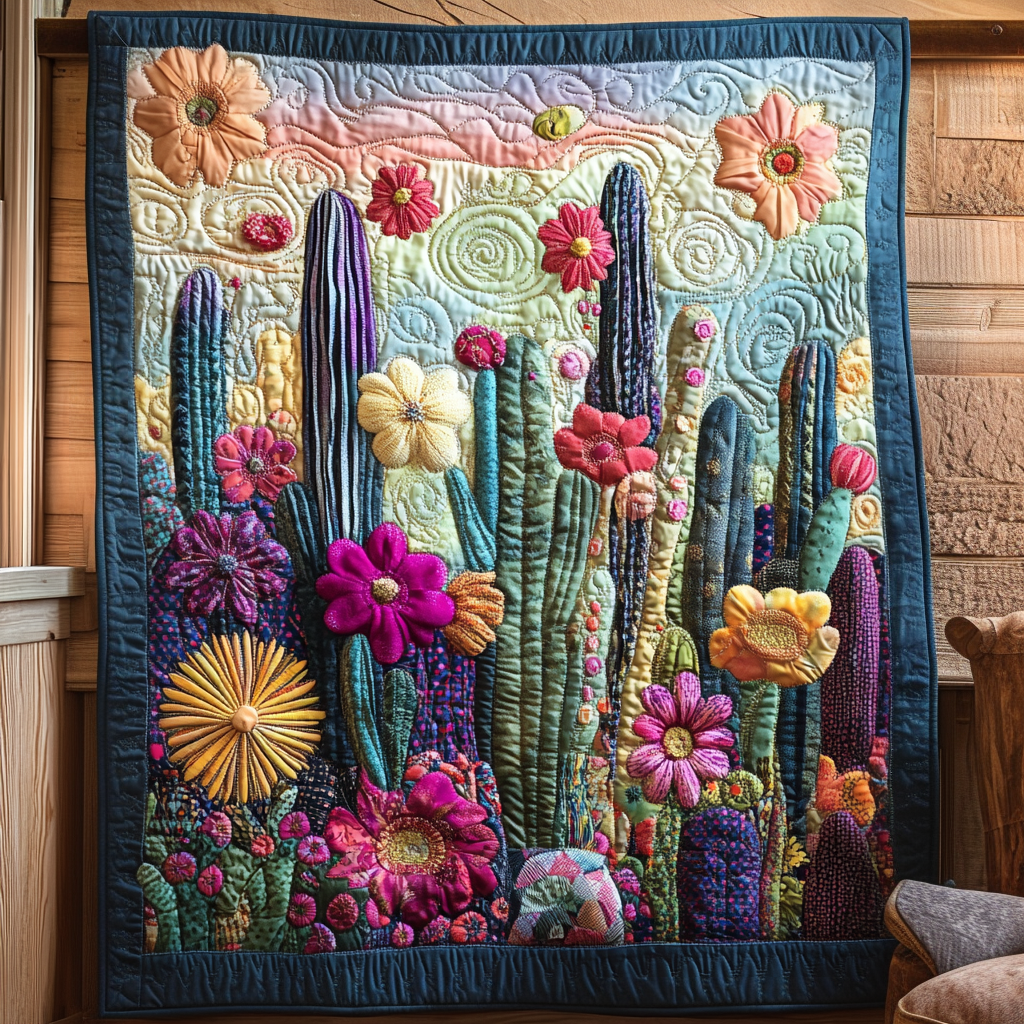 Psychedelic Cactus Quilted Blanket 02acxn140425
