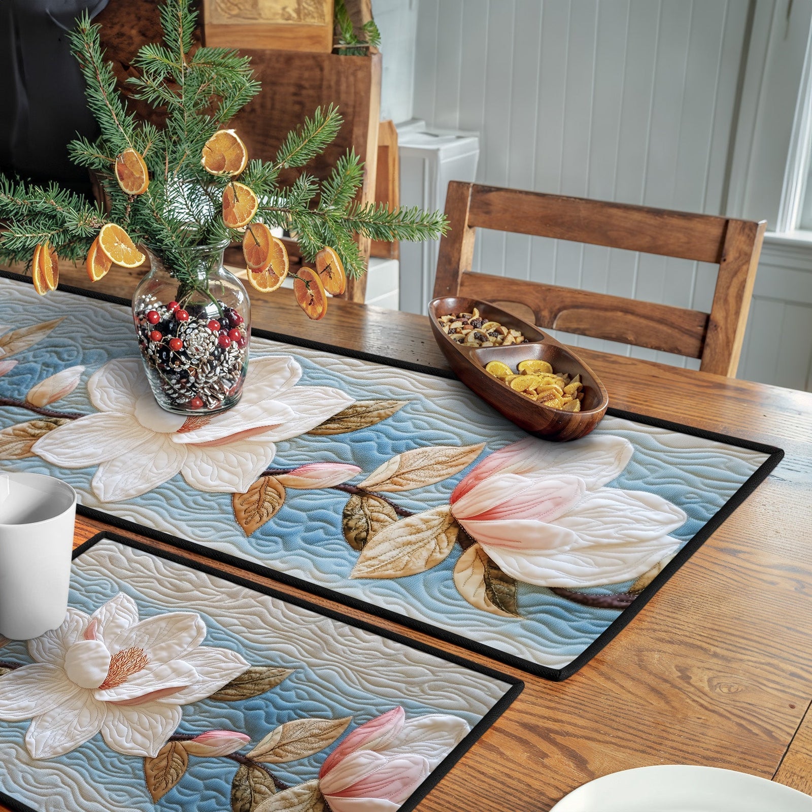 Pure Magnolia Magic Quilted Table Runner and Quilted Place Mat Set NCU0PT4622