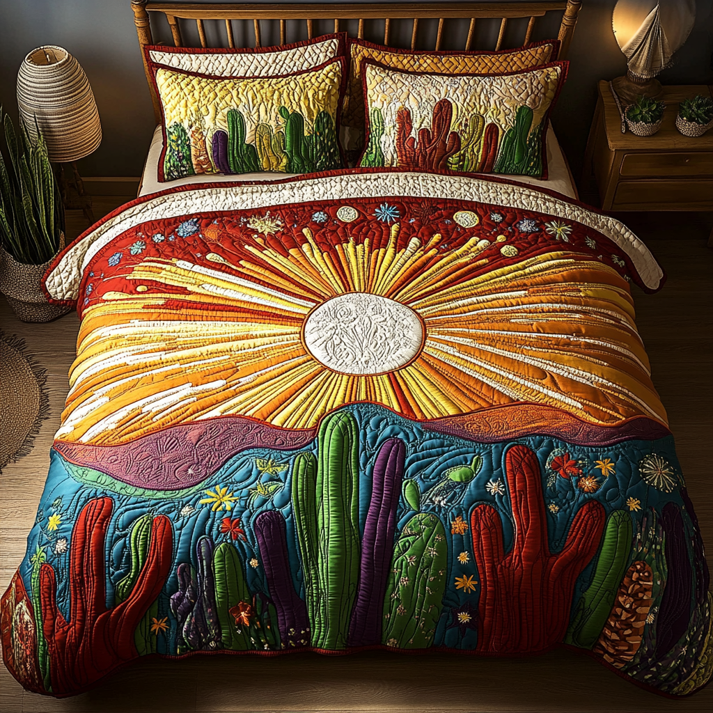 Cactus Sunset 3-Piece Quilted Bedding Set NCU0VL1074