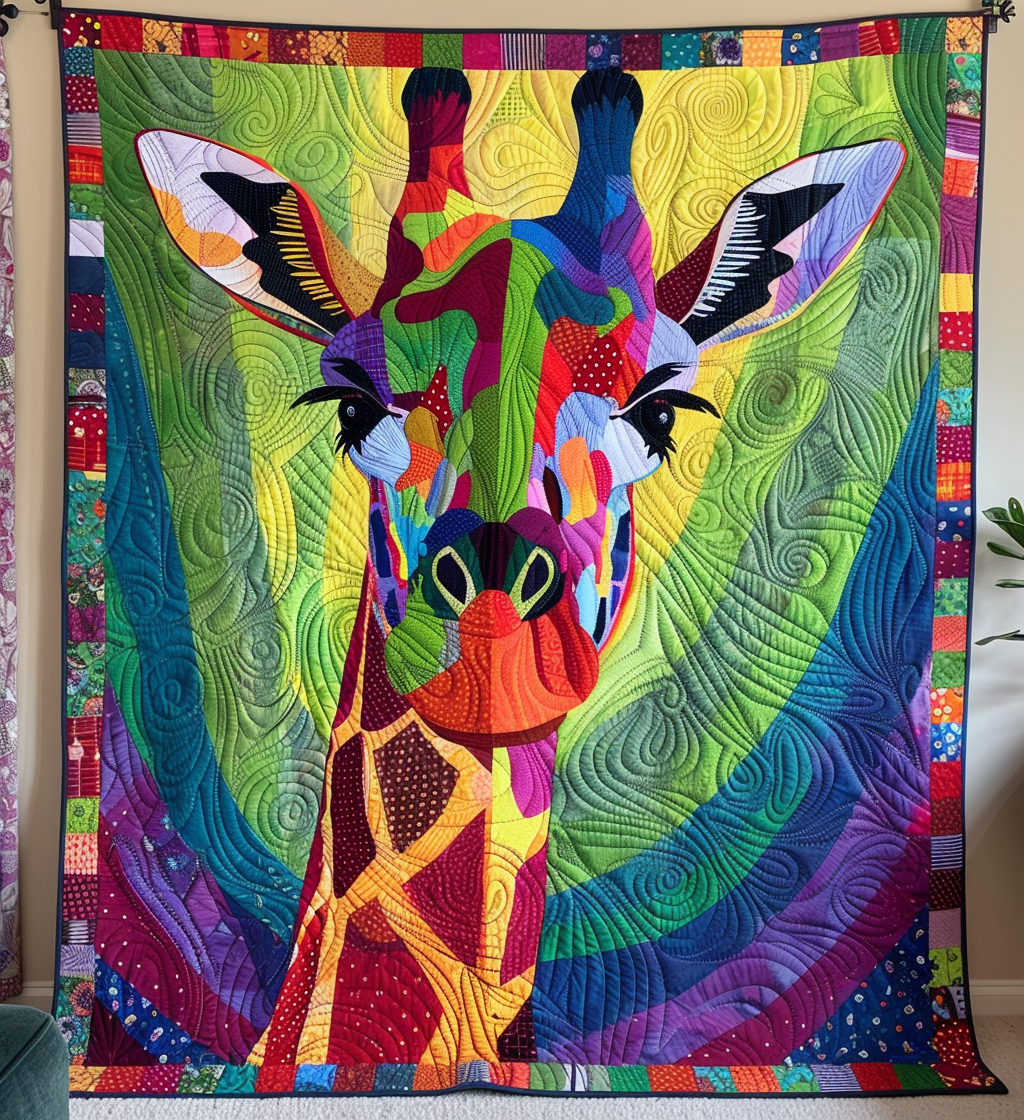 Rainbow Giraffe Quilted Blanket 07acxa310325