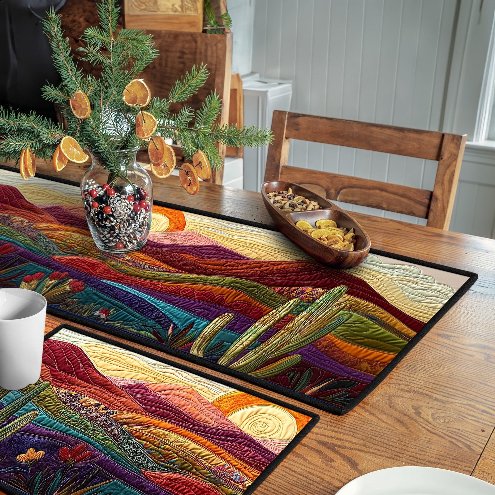 Rolling Meadow Quilted Table Runner and Quilted Place Mat Set NCU0PT4555