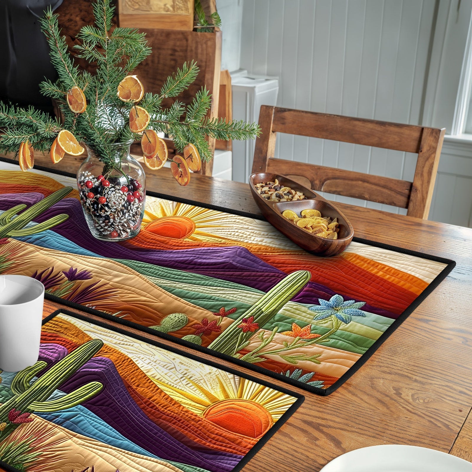 Saguaro Sunset Quilted Table Runner and Quilted Place Mat Set NCU0PT4556